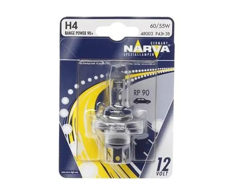 Лампа головного света NARVA Range Power 90+ H4 12V 60/55W P43t-38, 1шт