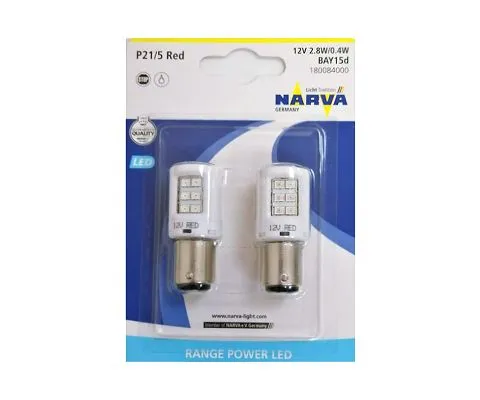 Сигнальная лампа NARVA Range Power LED P21/5W Red 12V 2.8/0.4W BAY15d, набор 2шт