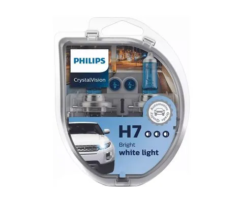 Лампа головного света PHILIPS CrystalVision H7 12V 55W PX26d, набор 2+2шт
