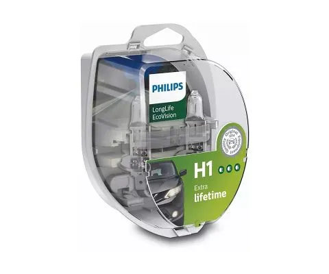 Лампа головного света PHILIPS LongLife EcoVision H1 12V 55W P14.5s, набор 2шт