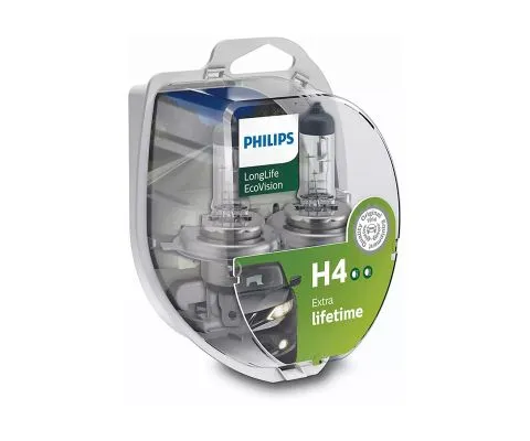 Лампа головного света PHILIPS  LongLife EcoVision H4 12V 60/55W P43t-38, набор 2шт