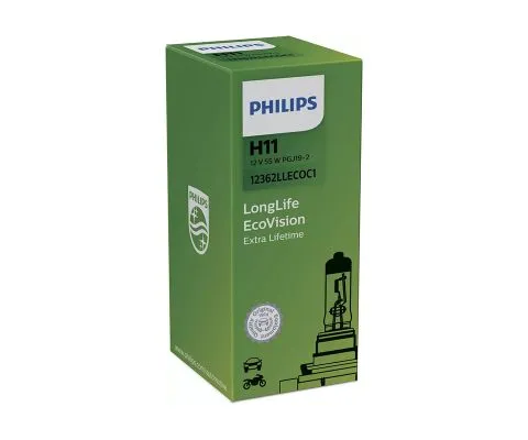 Лампа головного света PHILIPS LongLife EcoVision H11 12V 55W PGJ19-2, 1шт