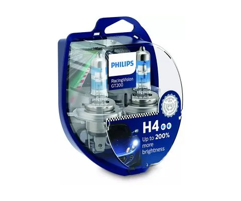 Лампа головного света PHILIPS RacingVision GT200 H4 12V 60/55W P43t-38, набор 2шт