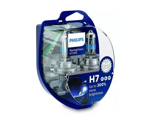 Лампа головного света PHILIPS RacingVision GT200 H7 12V 55W PX26d, набор 2шт