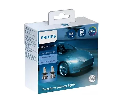 Лампа головного света PHILIPS Ultinon Essential LED H4 12/24V 21W P43t, набор 2шт