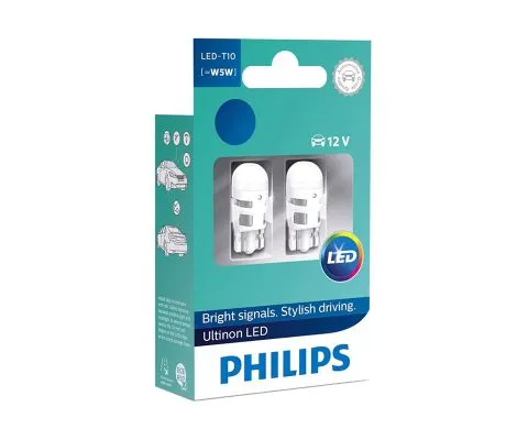 Сигнальная лампа PHILIPS Ultinon LED W5W 12V 1W W2.1x9.5d, набор 2шт