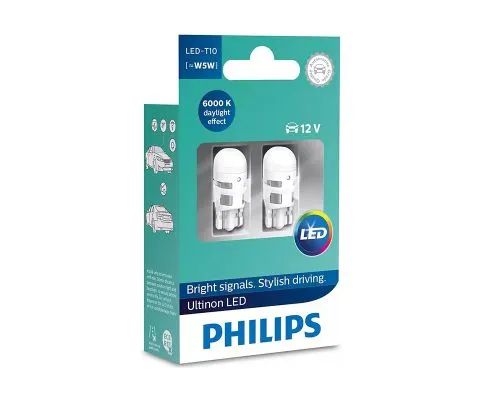 Сигнальная лампа PHILIPS Ultinon LED W5W 12V 1W W2.1x9.5d, набор 2шт