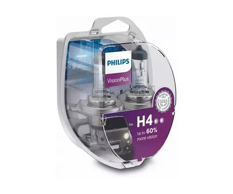 Лампа головного света PHILIPS VisionPlus H4 12V 60/55W P43t-38, набор 2шт