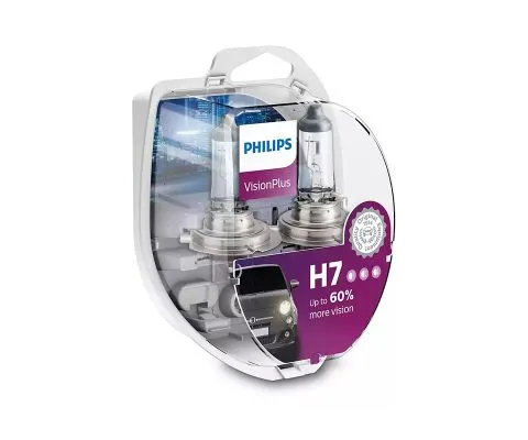 Лампа головного света PHILIPS VisionPlus H7 12V 55W PX26d, набор 2шт