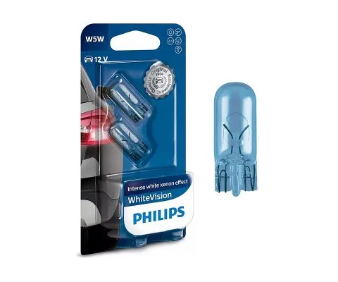Сигнальная лампа PHILIPS WhiteVision W5W 12V 5W W2.1x9.5d, набор 2шт