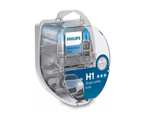 Лампа головного света PHILIPS WhiteVision Ultra H1 12V 55W P14.5s, набор 2шт