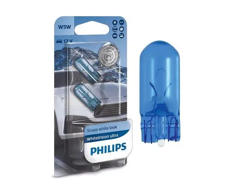 Сигнальная лампа PHILIPS WhiteVision Ultra W5W 12V 5W W2.1x9.5d, набор 2шт