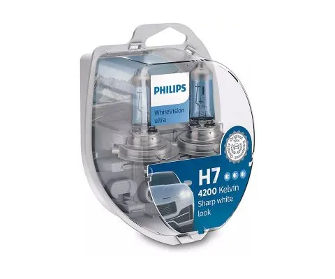 Лампа головного света PHILIPS WhiteVision Ultra H7 12V 55W PX26d, набор 2+2шт