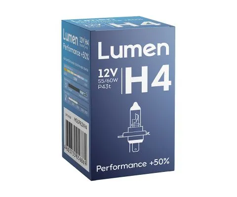 Лампа головного света LUMEN Performance +50% H4 12V 60/55W P43t, 1шт