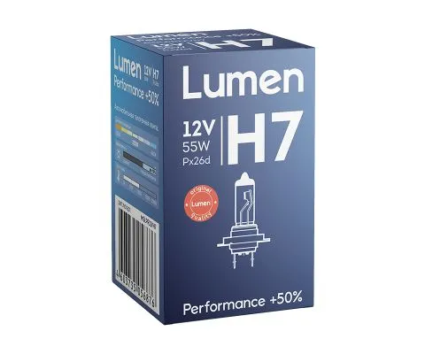 Лампа головного света LUMEN Performance +50% H7 12V 55W PX26d, 1шт