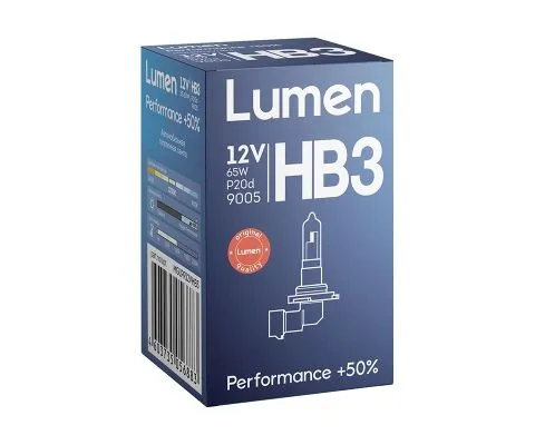 Лампа головного света LUMEN Performance +50% HB3 (9005) 12V 65W P20d, 1шт
