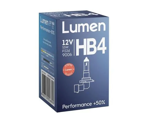 Лампа головного света LUMEN Performance +50% HB4 (9006) 12V 55W P22d, 1шт
