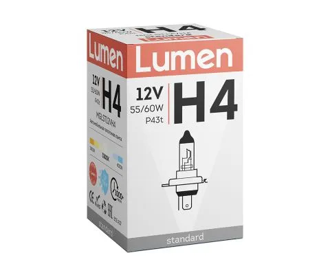 Лампа головного света LUMEN Standard H4 12V 60/55W P43t, 1шт