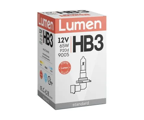 Лампа головного света LUMEN Standard HB3 (9005) 12V 65W P20d, 1шт