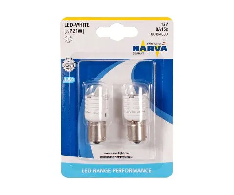 Сигнальная лампа NARVA Range Performance LED P21W 12V 1.75W BA15s, набор 2шт