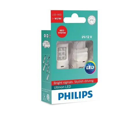 Сигнальная лампа PHILIPS Ultinon LED-Red W21W 12V 2.7W WX3x16d, набор 2шт